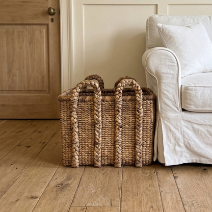 Natural Water Hyacinth Rectangular Basket - Large