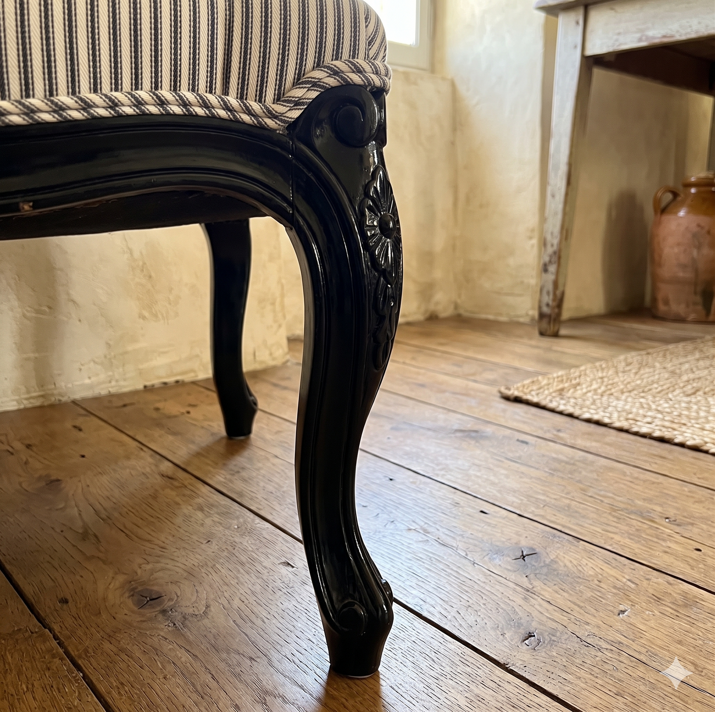 Emile French Armchair Black & White Ticking Stripe