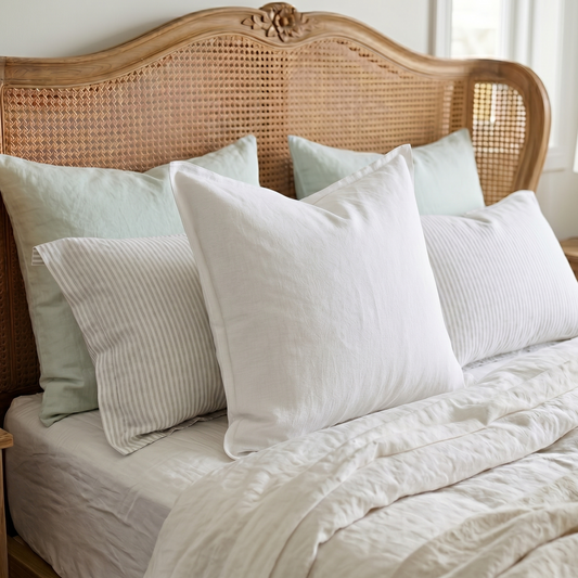 Avignon 100% Linen European Pillow With Flange - White - 60cm x 60cm