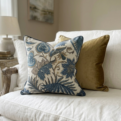 Emily Blue & Taupe Floral Cushion 50cm x 50cm