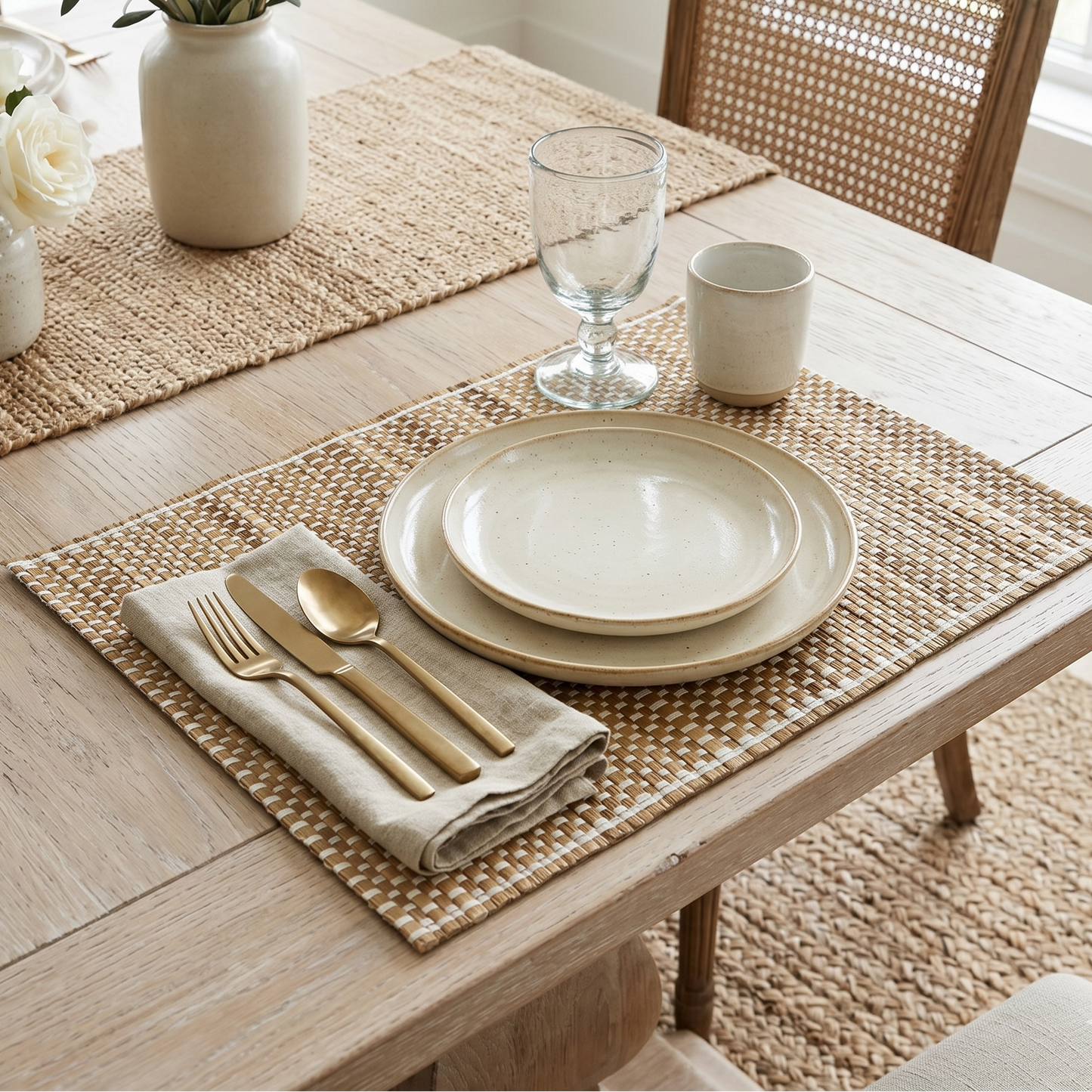 Kepala Water Hyacinth Natural & White Placemat - Set Of 4