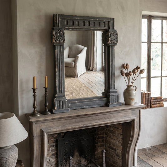 Sarlat Hand Carved Teak Distressed Grey Mirror