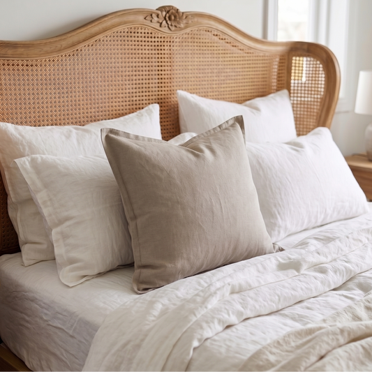 Avignon 100% Linen European Pillow With Flange - Taupe- 60cm x 60cm