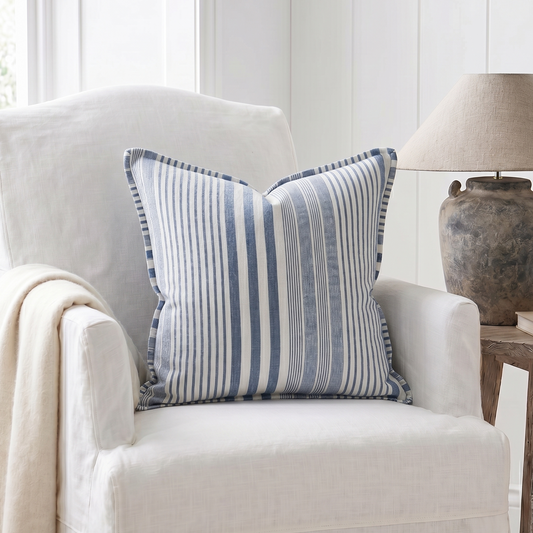 Joie De Vivre French Linen Blue White Stripe Cushion