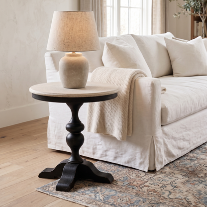 Sydney Distressed Oak & Black Timber Round Table -  Pre Order | Custom Colour & Finish Options Available