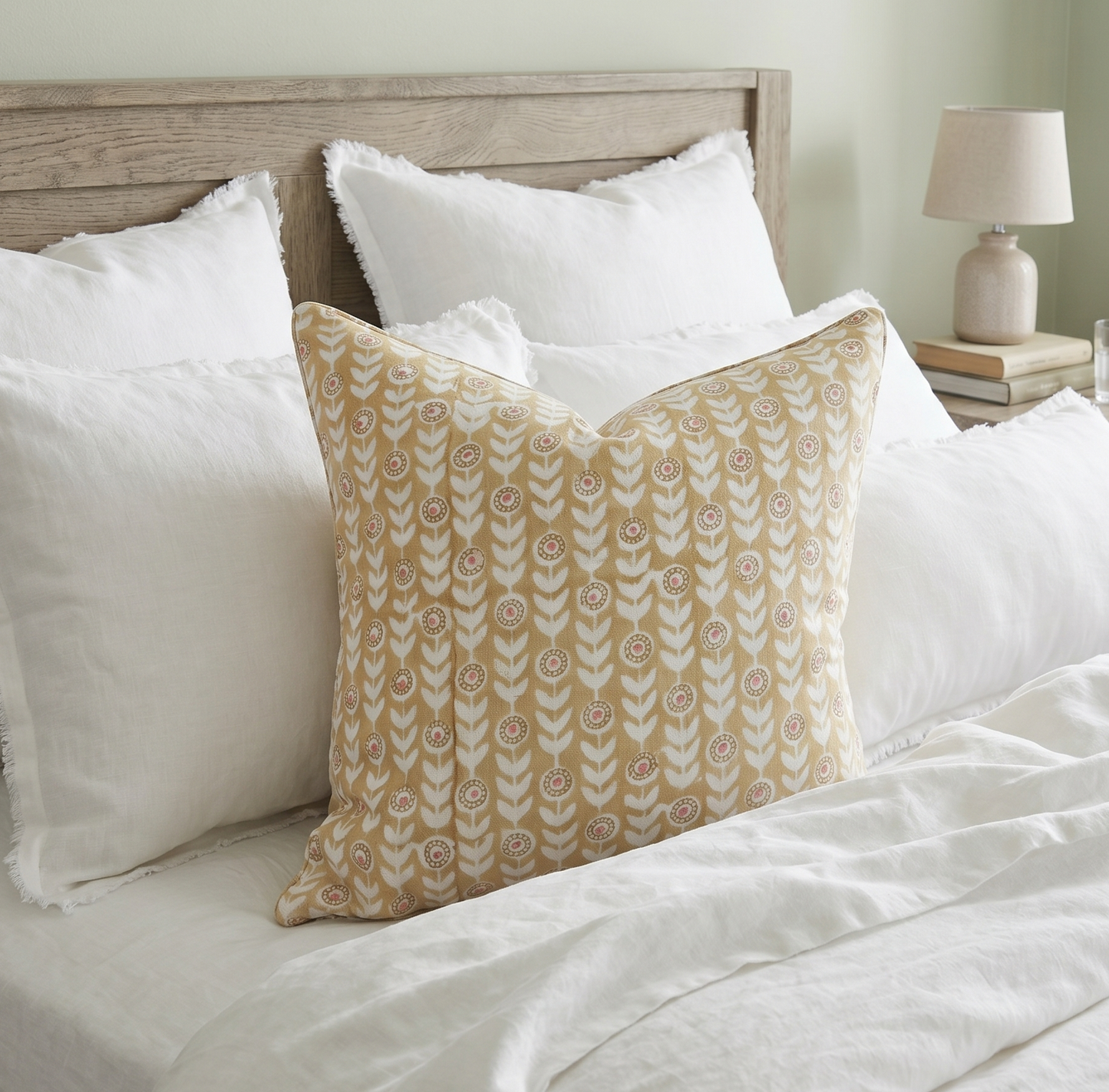 Dandelion Harvest Block Printed Linen Cushion 55cm x 55cm