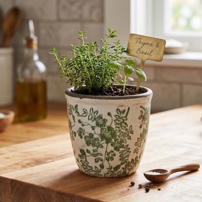 Botanical Green Floral Pot - Large