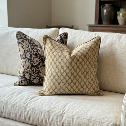 Cypress Block Printed Linen Ochre Cushion