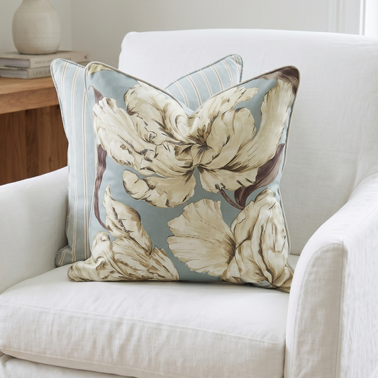 Peony Floral Duck Egg Blue Cushion 50cm x 50cm