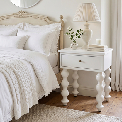 White Turned Leg Bedside Table - Pre Order