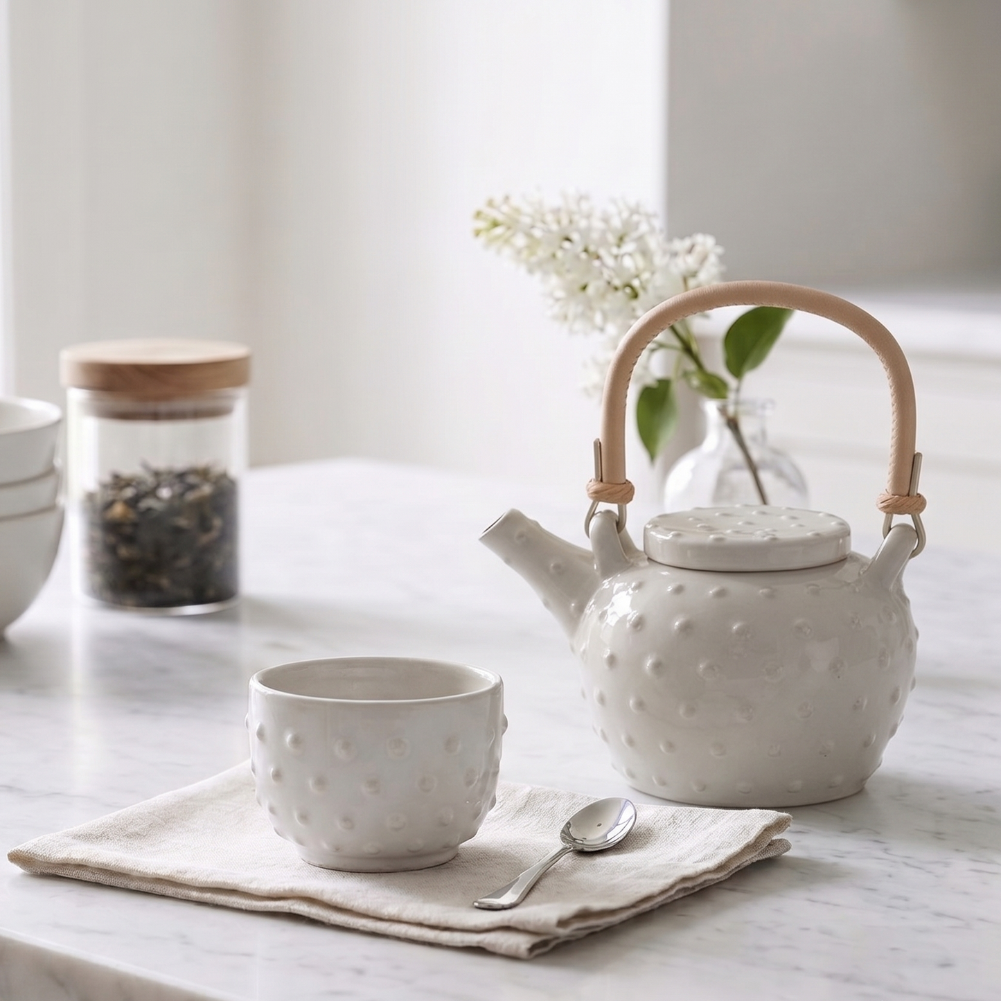 Cream Glazed Dot Tea Cup