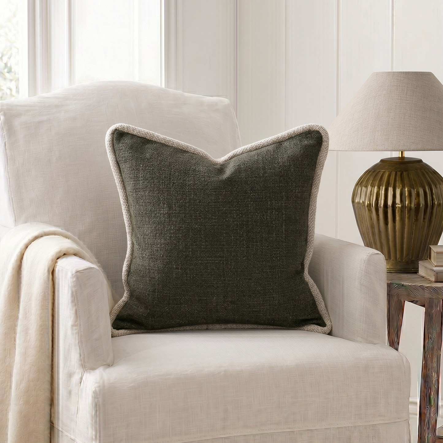 Dark Olive Textured Cushion 57cm x 57cm