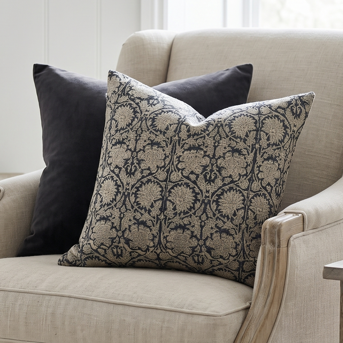 Paradise Linen Block Print Dark Blue Cushion