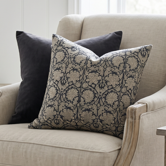 Paradise Linen Block Print Dark Blue Cushion