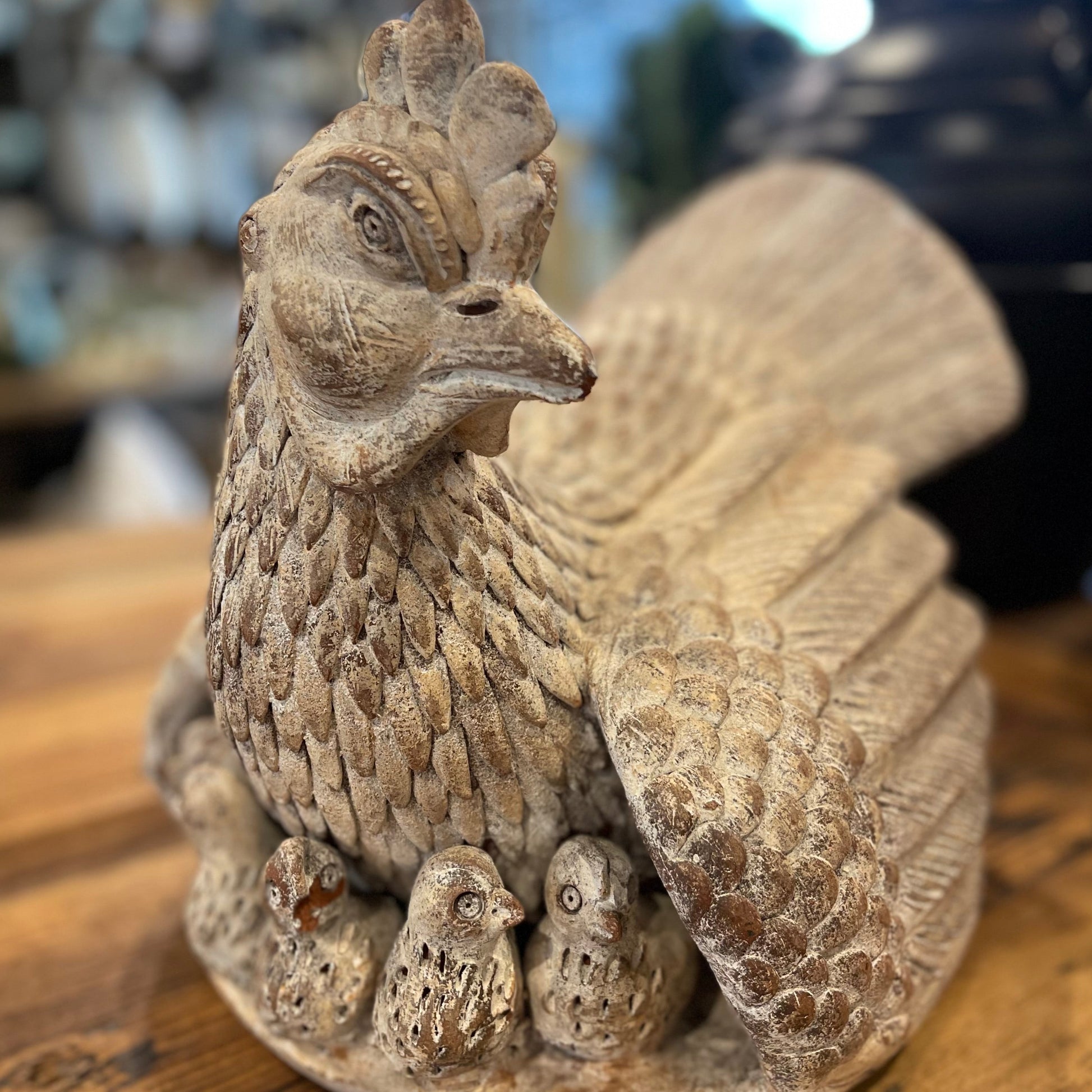 Elevate your home or kitchen with our stunning hand-crafted whitewashed terracotta chicken and her chicks. These one-of-a-kind pieces are the perfect addition to any household, bringing beauty and charm to your space.