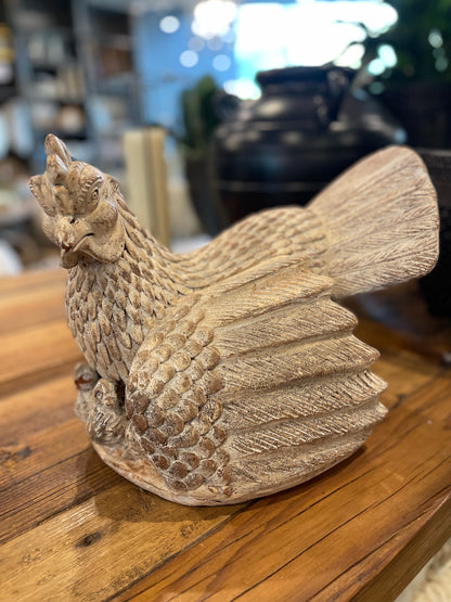 Elevate your home or kitchen with our stunning hand-crafted whitewashed terracotta chicken and her chicks. These one-of-a-kind pieces are the perfect addition to any household, bringing beauty and charm to your space.