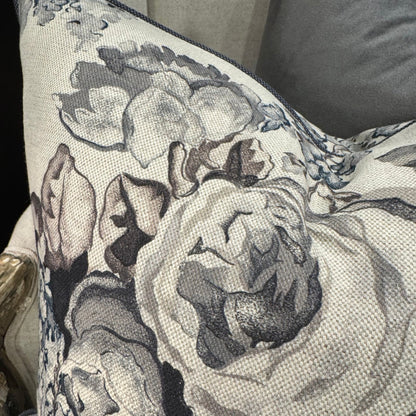 Grey Floral Linen & Cotton Cushion 50cm x 50cm