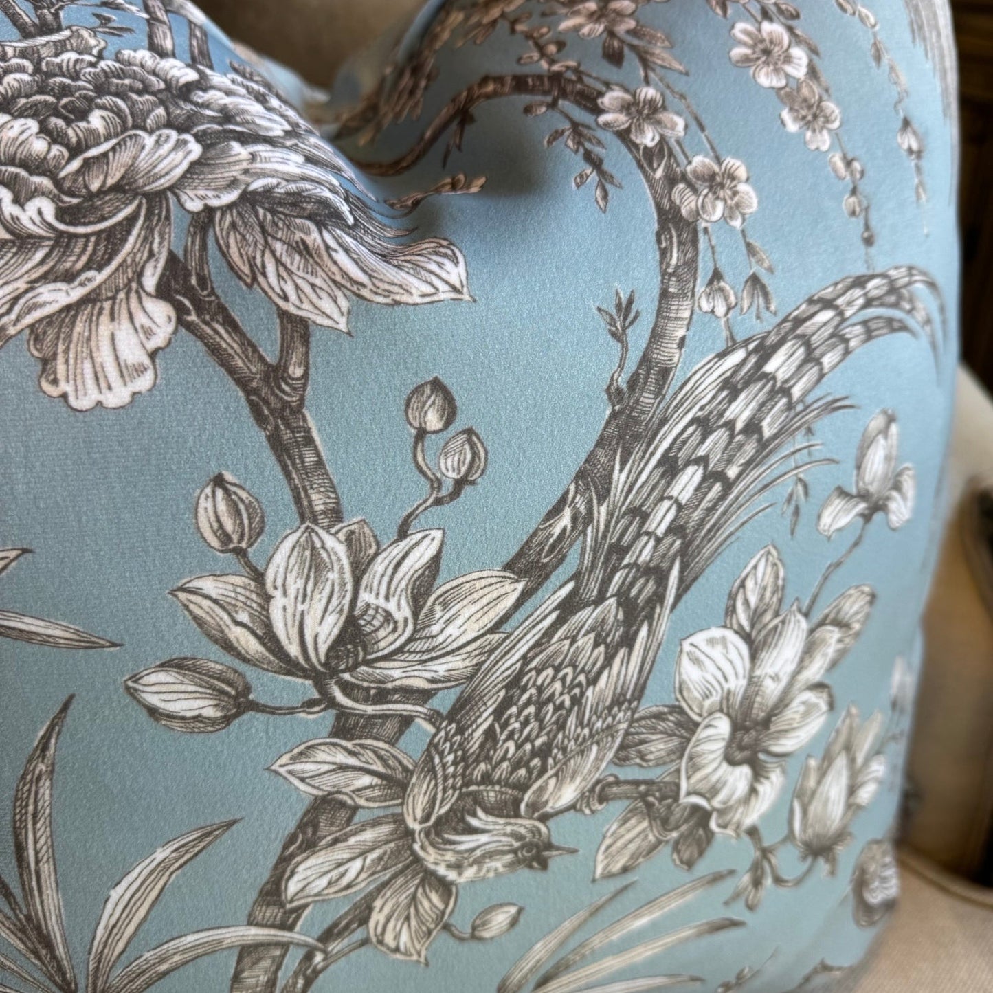 Taupe & Powder Blue Botantical Velvet Cushion 50cm x 50cm