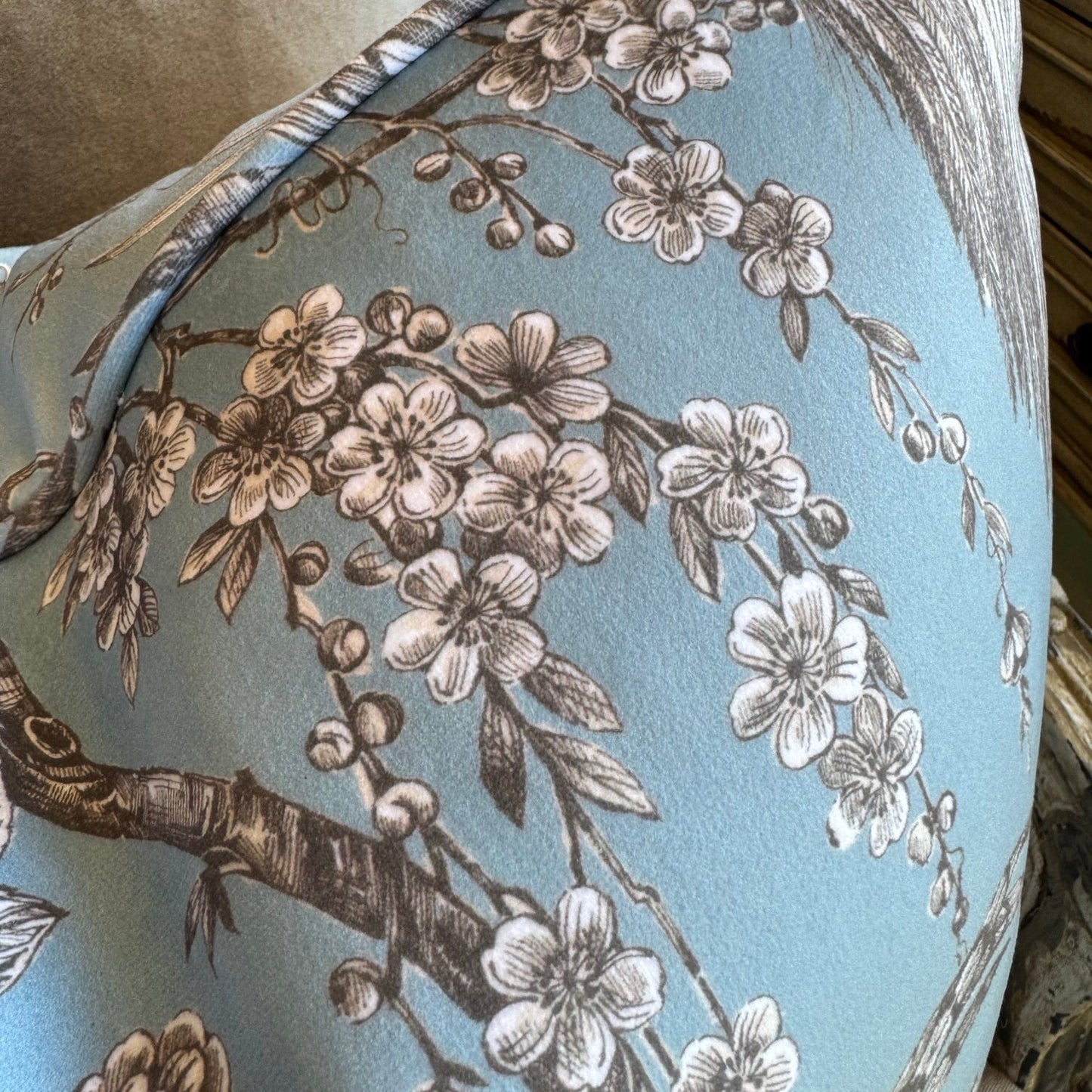 Taupe & Powder Blue Botantical Velvet Cushion 50cm x 50cm