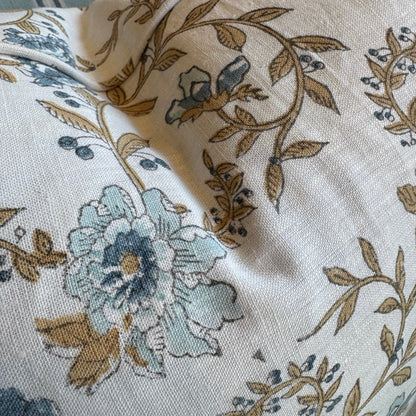Imperial Blue Bloom Block Printed Linen Cushion 55cm x 55cm