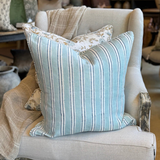 Imperial Multi Blue Stripe Block Printed Cushion 55cm x 55cm