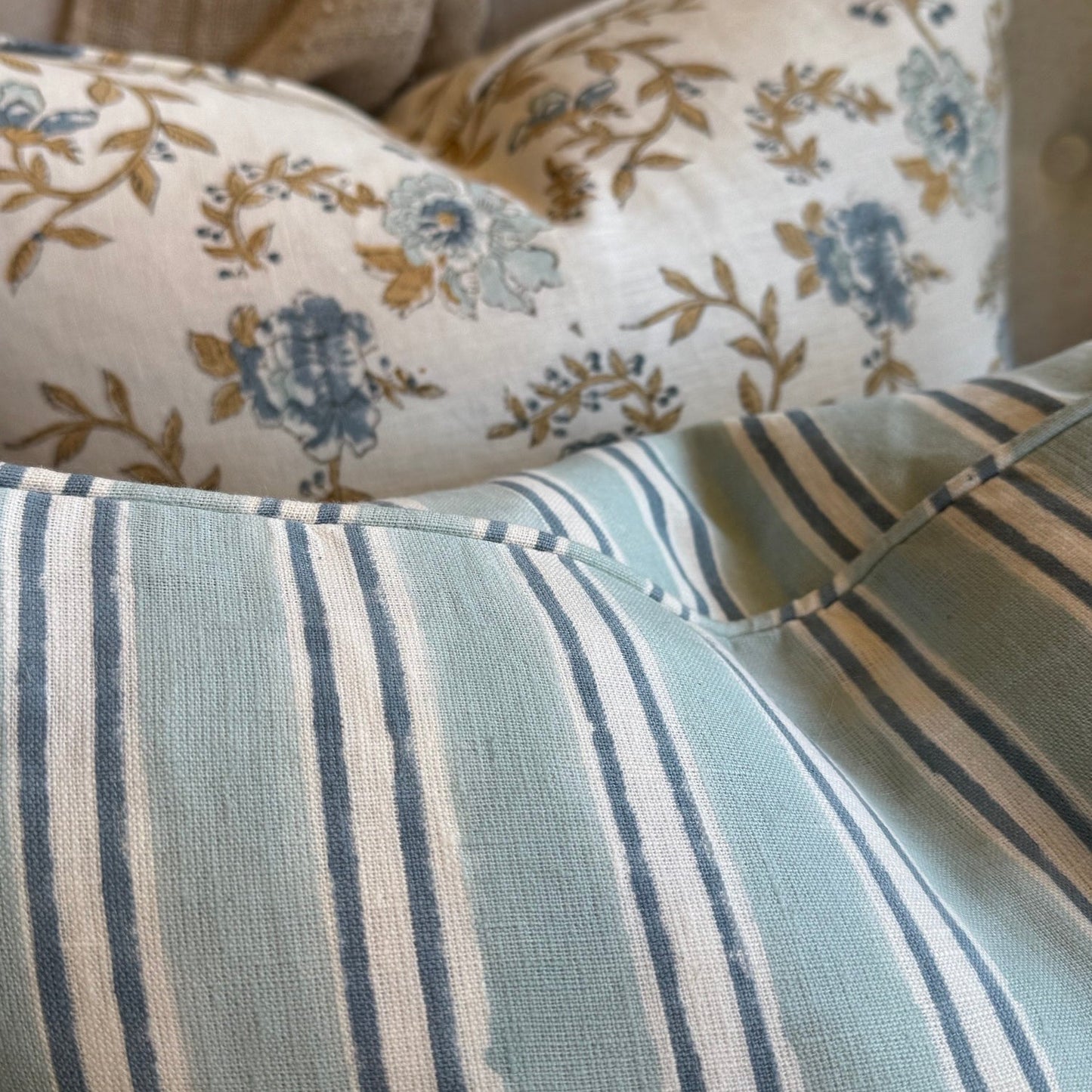 Imperial Multi Blue Stripe Block Printed Cushion 55cm x 55cm