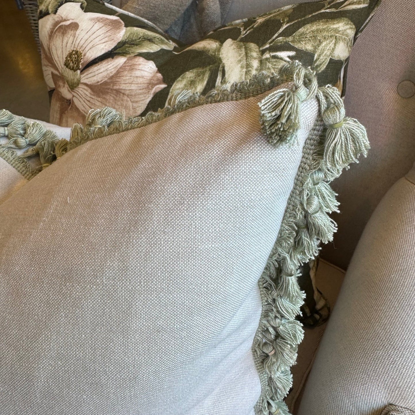 Sage Green Tassel Cushion 50cm x 50cm