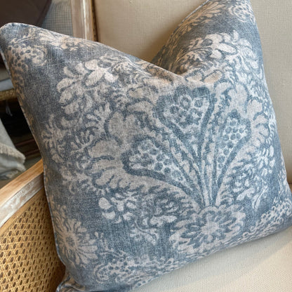 This exquisite Magnolia Art Deco Denim Linen Cushion, flaunting a dainty floral design, infuses a hint of luxury into any space. Uniting tender cream and blue denim shades, the cushion is finished with a luxurious feather insert to ensure ultimate comfort!