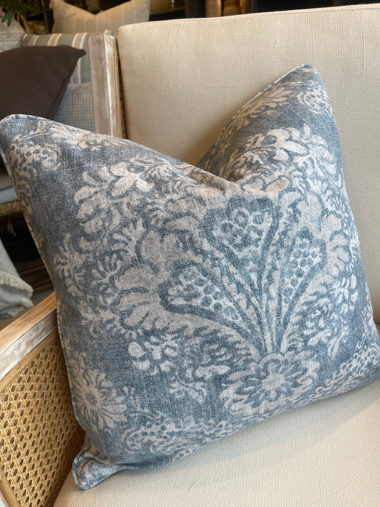 This exquisite Magnolia Art Deco Denim Linen Cushion, flaunting a dainty floral design, infuses a hint of luxury into any space. Uniting tender cream and blue denim shades, the cushion is finished with a luxurious feather insert to ensure ultimate comfort!