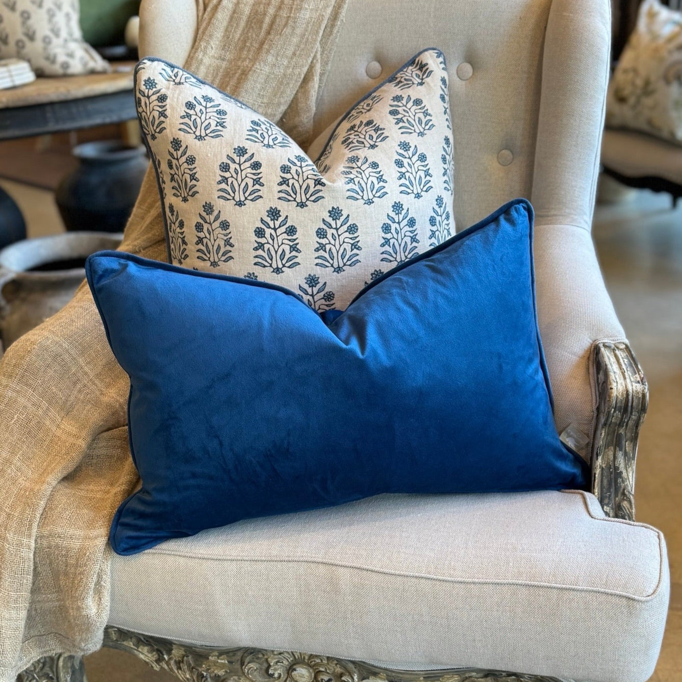 blue velvet cushion
