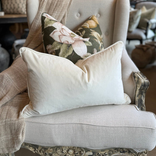 Ivory Velvet Lumbar Cushion - 35cm x 55cm