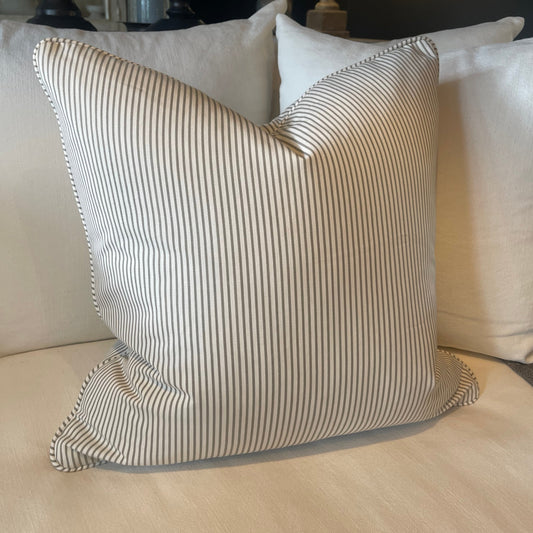 Celebrate natural refinement with this luxe Warwick Fabrics Brown & White Ticking Stripe Linen Cushion & Boasting a classic pattern on a natural linen background, this heavyweight cushion will lend a timeless touch to any decor. The luxuriously soft feather insert ensures unparalleled comfort and effortless chic. The perfect way to finish any look, whether it's patterned or solid-hued.