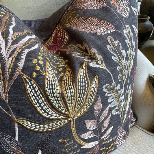 Dark Grey Embroidered Cushion 50cm x 50cm