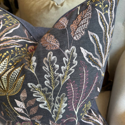 Dark Grey Embroidered Cushion 50cm x 50cm