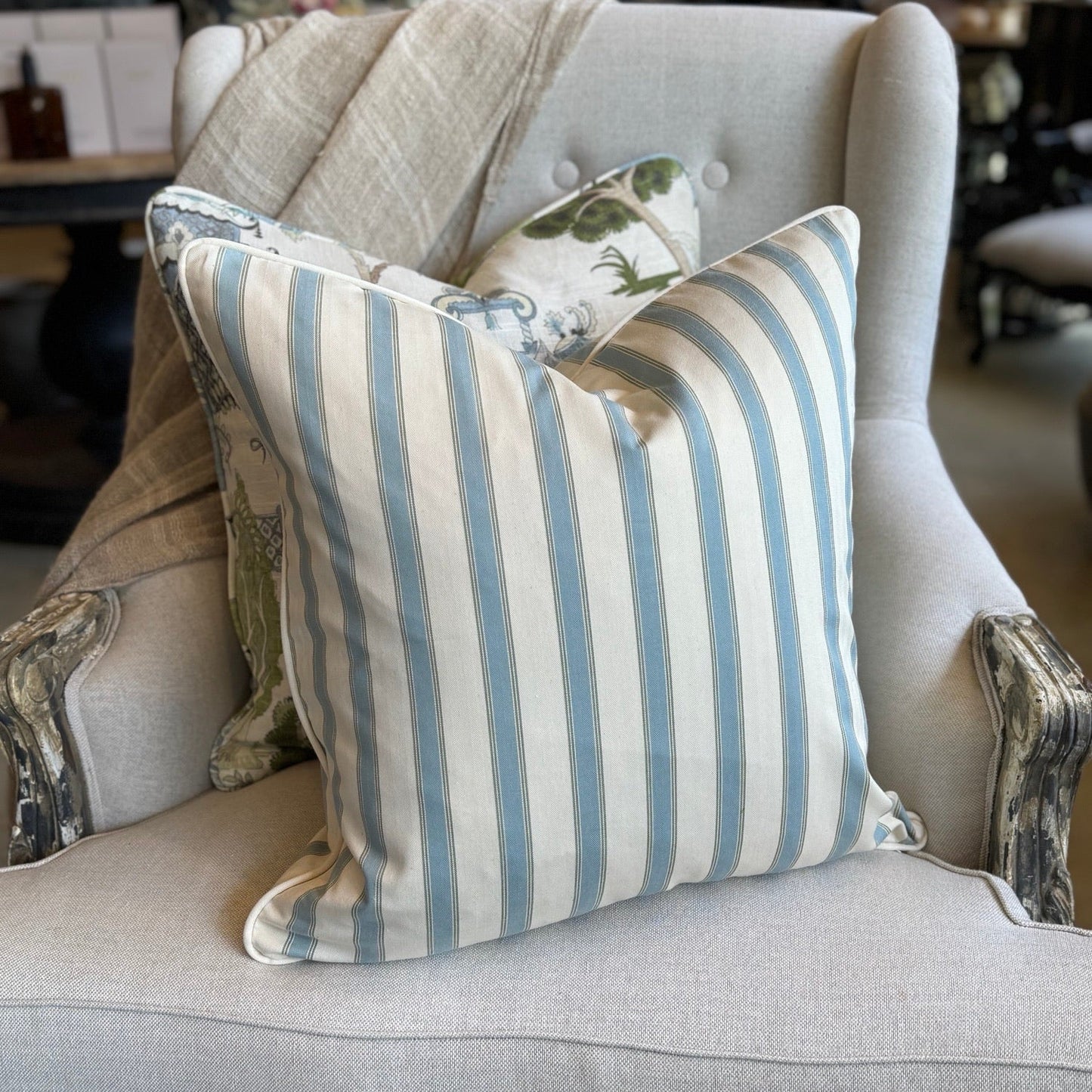 Turquoise & Olive Stripe Cushion 50cm x 50cm