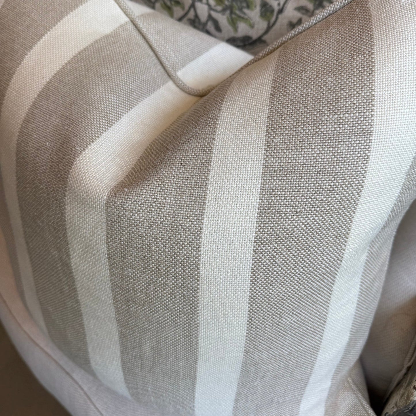 Taupe & Ivory Linen Stripe Cushion 50cm x 50cm