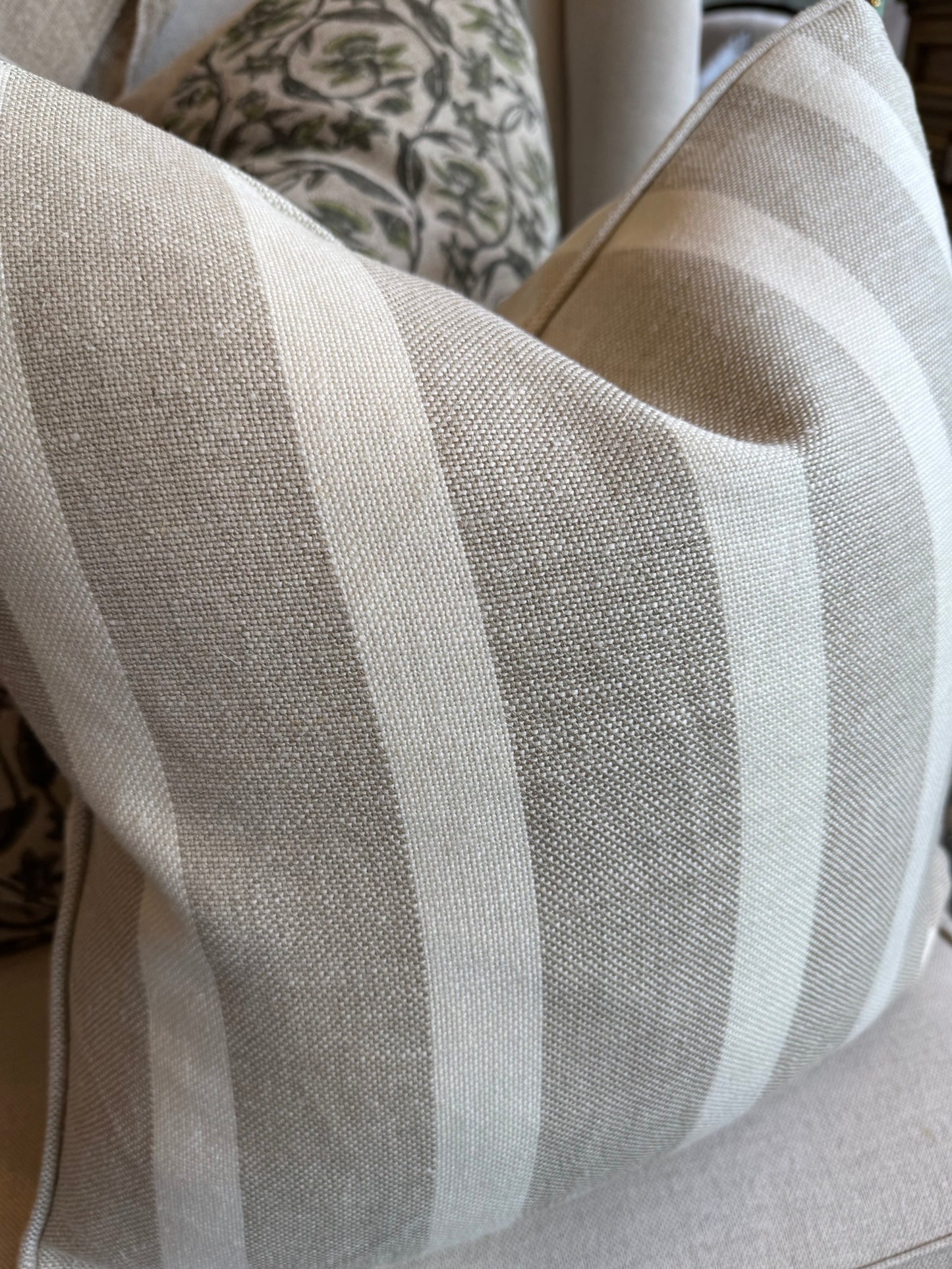 Taupe & Ivory Linen Stripe Cushion 50cm x 50cm