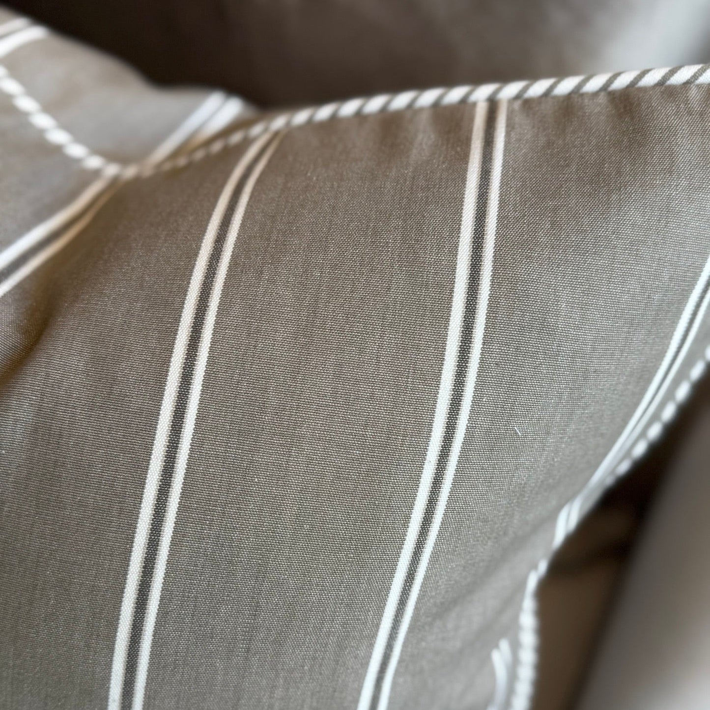 Taupe & White Panel Stripe Linen Cushion