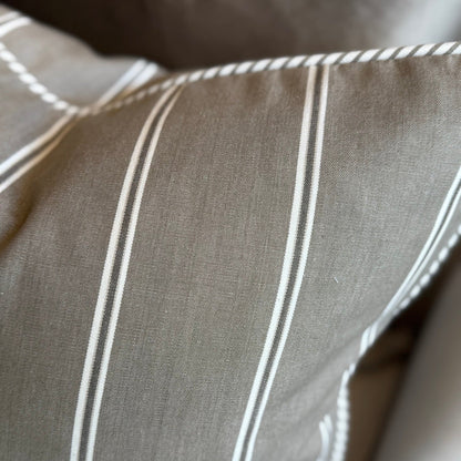 Taupe & White Panel Stripe Linen Cushion