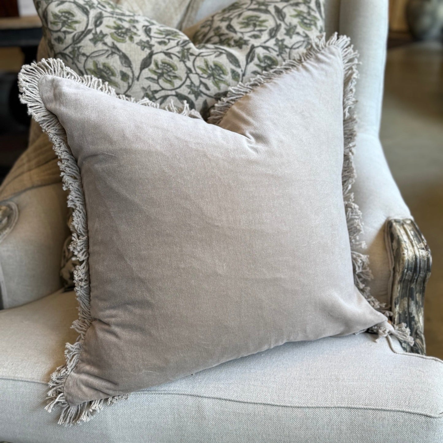 Stone Velvet Fringed Cushion 50cm x 50cm