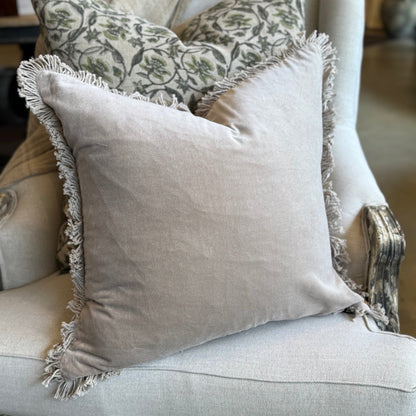 Stone Velvet Fringed Cushion 50cm x 50cm