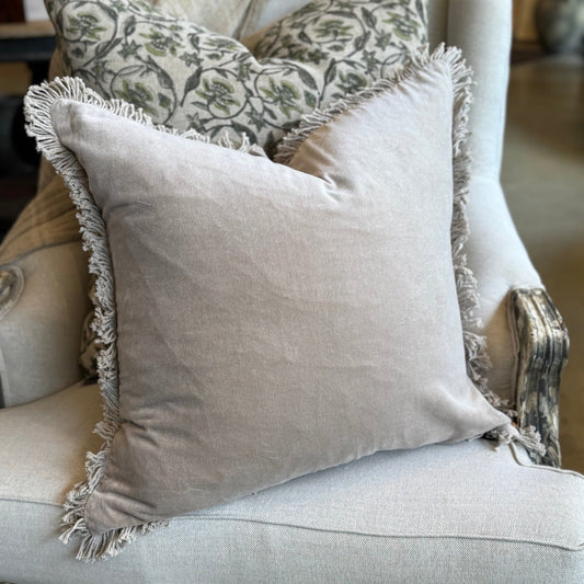 Stone Velvet Fringed Cushion 50cm x 50cm