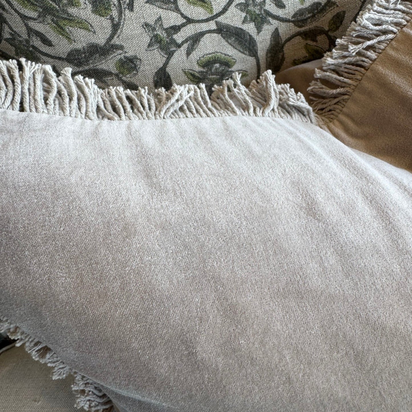 Stone Velvet Fringed Cushion 50cm x 50cm