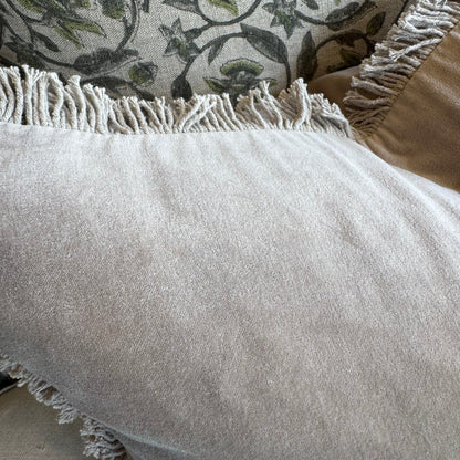 Stone Velvet Fringed Cushion 50cm x 50cm