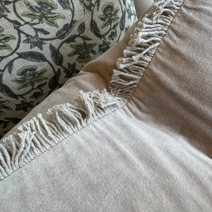 Stone Velvet Fringed Cushion 50cm x 50cm
