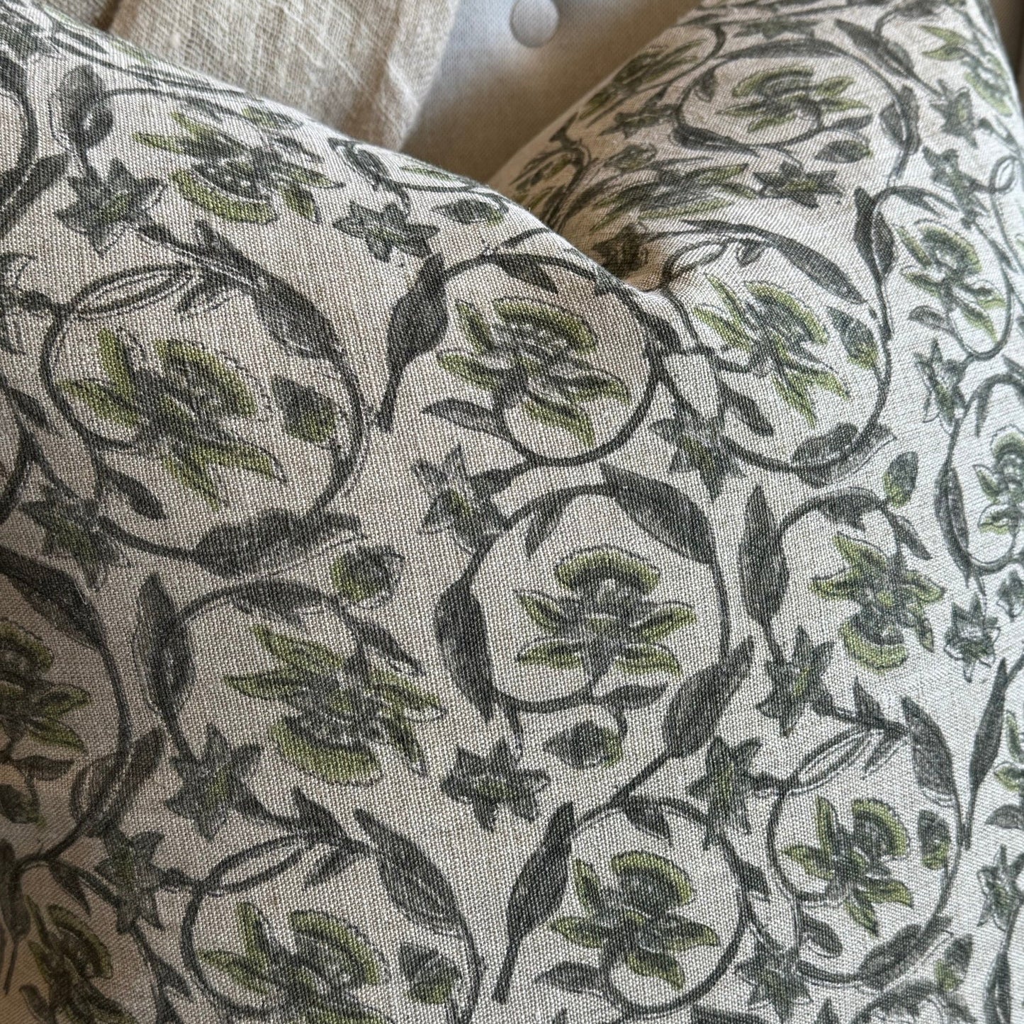 Vittoria Floral Hand Block Linen & Cotton Cushion - 60cm x 60cm