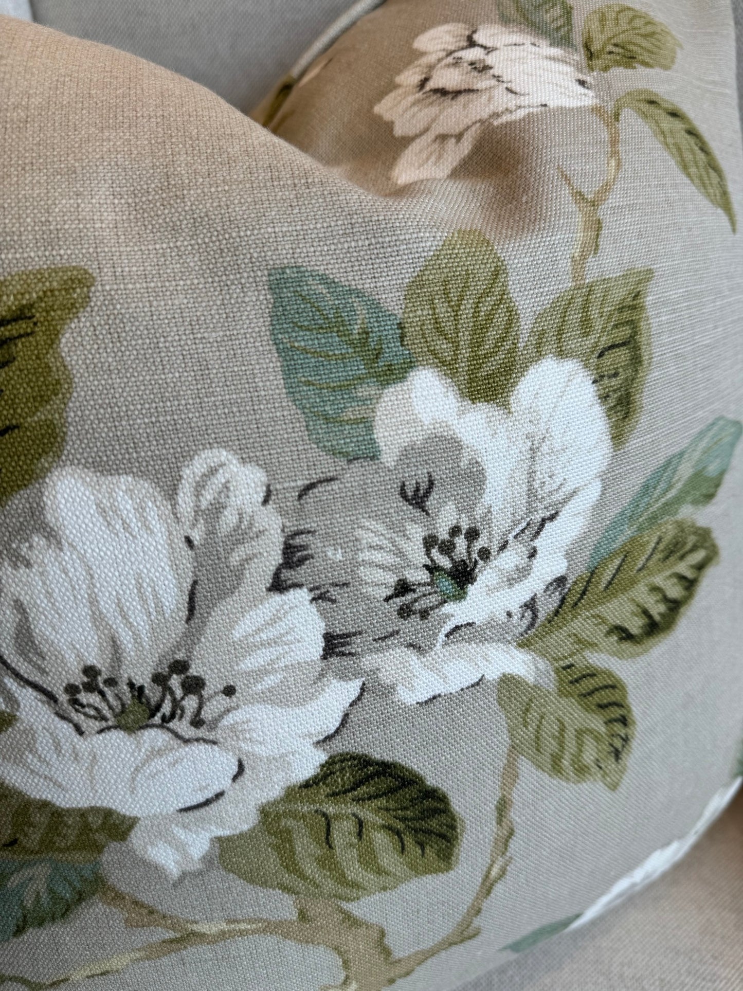 Claudié Taupe Floral Linen Cushion