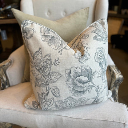 Brielle Oatmeal and Charcoal Floral Linen Cushion