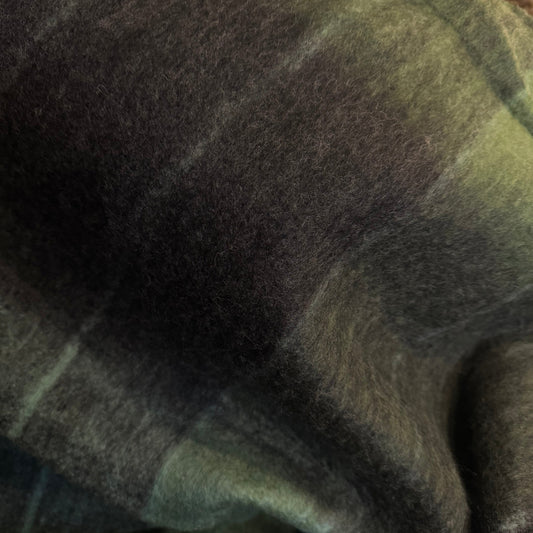Green plaid blanket with fringes on a white background