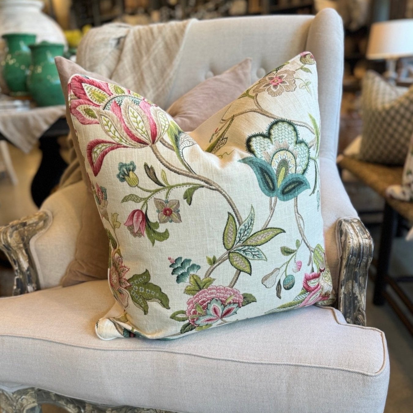 Colette Pink & Green Floral Cushion